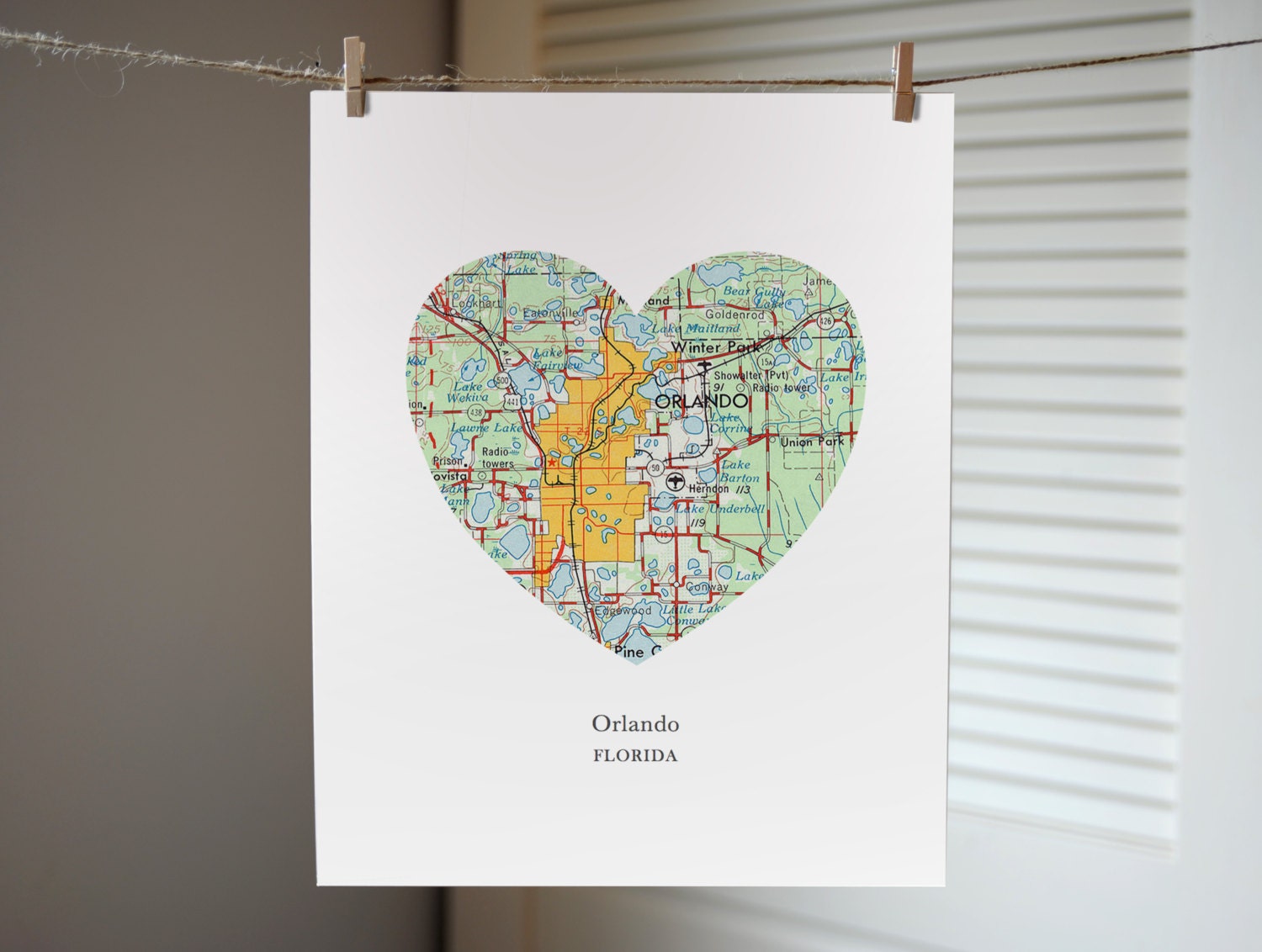 Orlando Florida Heart Map Print Florida State Art Custom