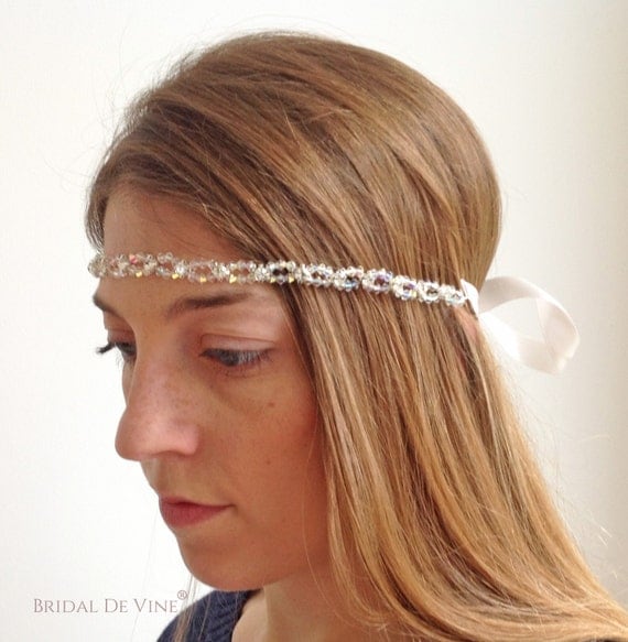 Bridal Headband Forehead Brow Band Hair Wrap Crystal