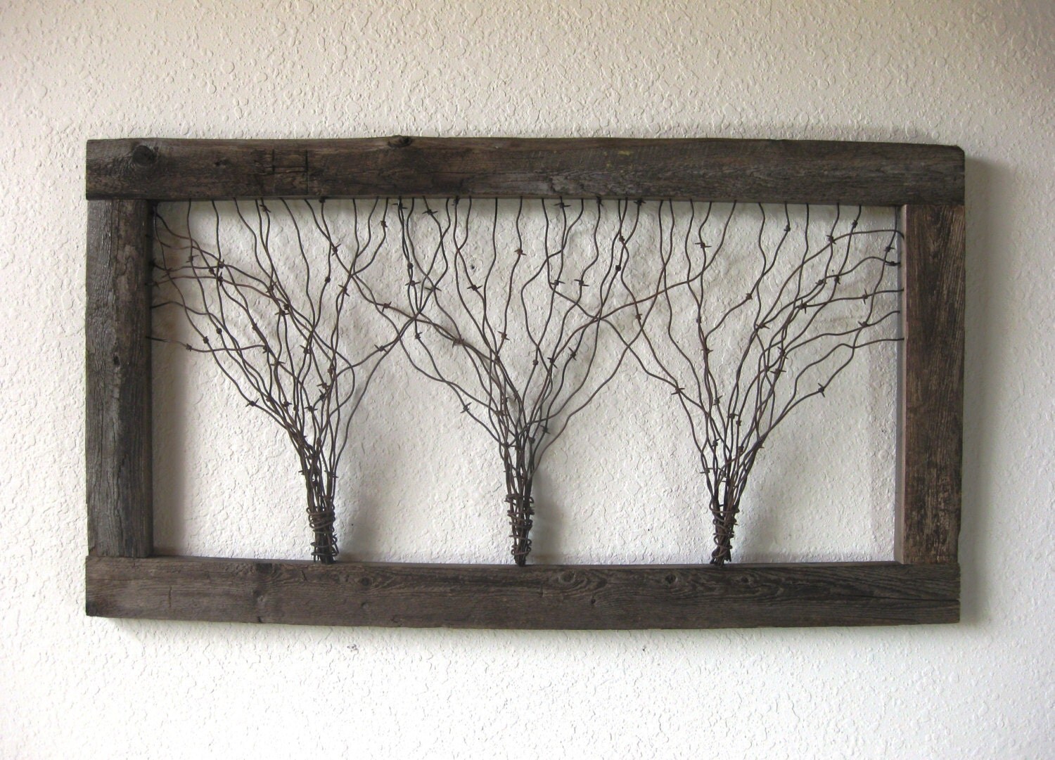 Large Reclaimed Barn Wood and Barbed Wire Tree Wall Art