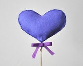 Purple Felt Heart Cake Topper, Valentines Day Gifts, Birthdays, Celebrations Decor