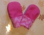 Pink Cheveron Waterproof Teething Mittens  - velcro cuff