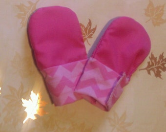 Pink Cheveron Waterproof Teething Mittens  - velcro cuff