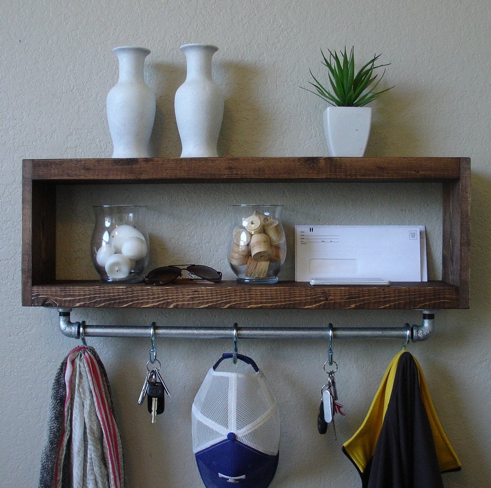 Industrial Modern Rustic Entryway Coat Rack Shelf w/ by KeoDecor