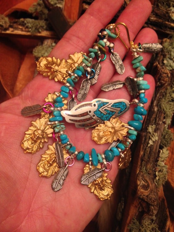 Just Charming~Native American Charm Bracelet~Turquoise Nuggets~Sterling
