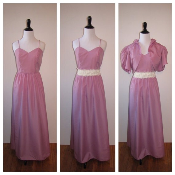 Vintage 1970s Blush Pink Party Dress with Bolero