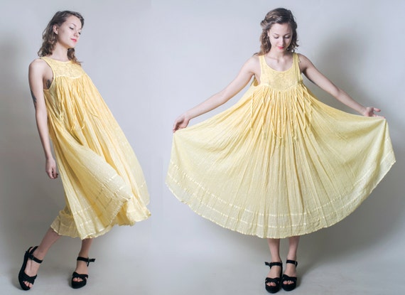 Yellow Gauze Maxi Dress  Cotton Made in India Sleeveless Beach dress ...