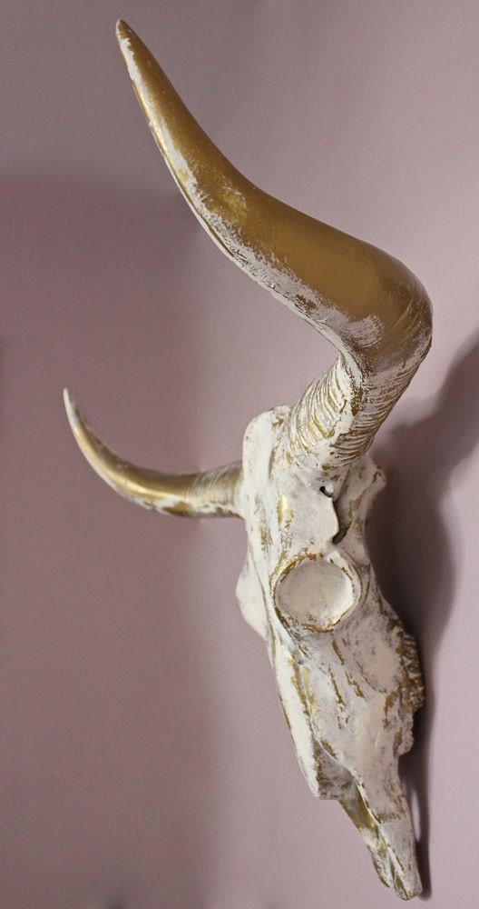 X Large Bull Skull Cow Head Wall Mount White Faux Taxidermy