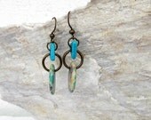 Ð¢urquoise and Green Earrings / Ceramic Earrings / Dangle Earrings / Geometric Earrings