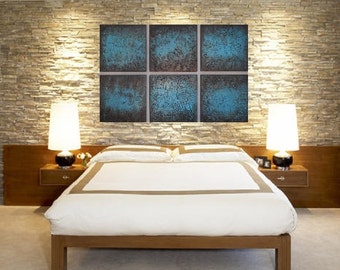 Modern ABSTRACT ART Wood Wall Sculpture Contemporary Modern Fine Art Turquoise Paintings Abstract Painting Wood Block Art - Modern Wall Art