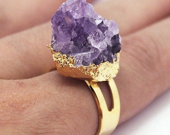 Natural Raw Amethyst Ring // Gold Amethyst Rings // Amethyst gemstone // Amethyst jewelry // Adjustable rings