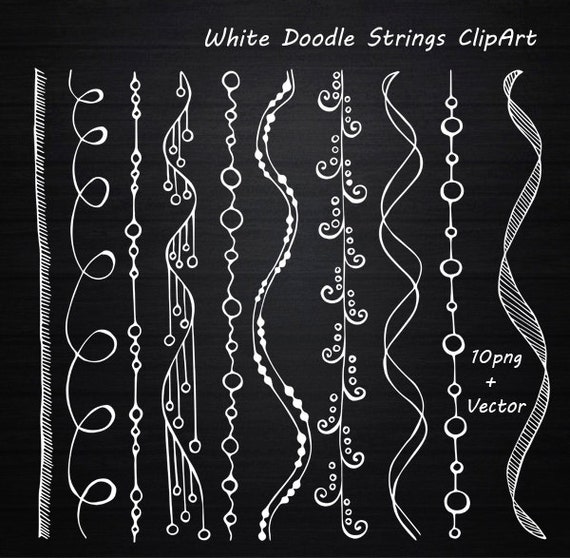 White Doodle Strings Clipart String borders clip art Digital