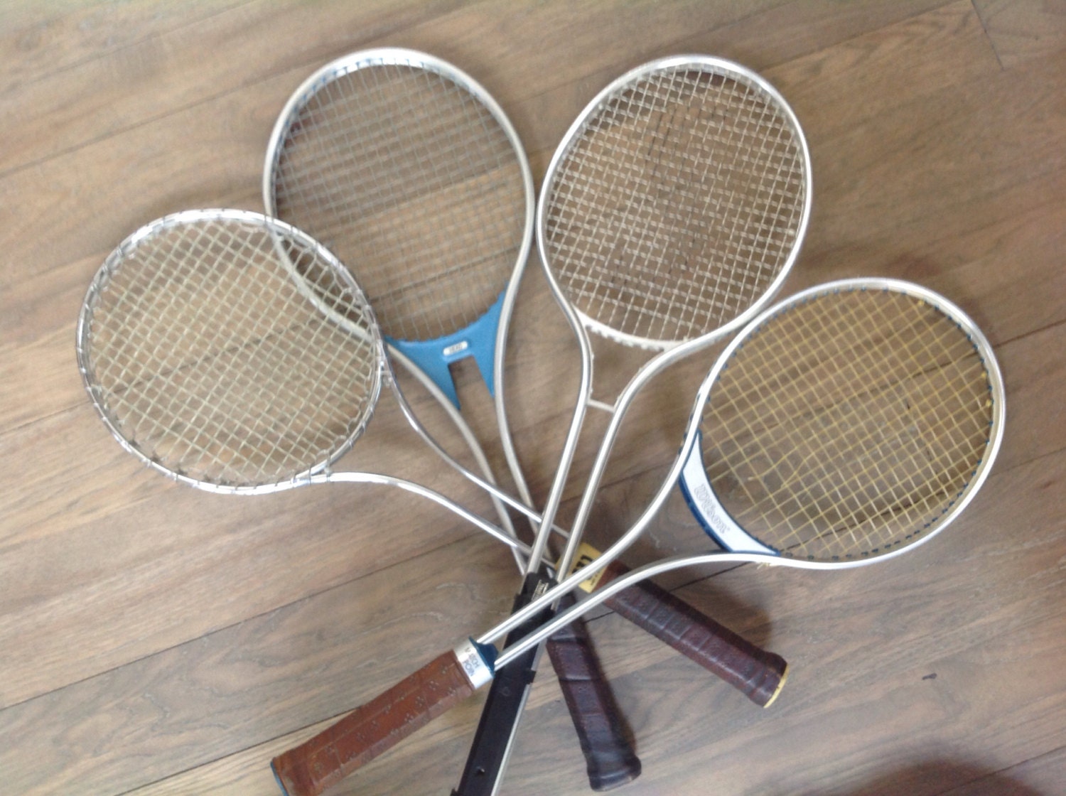 Vintage collection metal tennis rackets leather grip tape