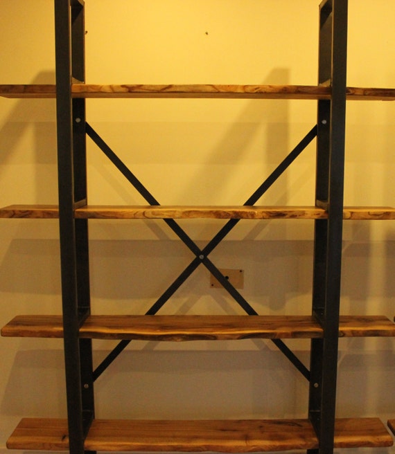 Items similar to live edge elm end raw steel bookcase on Etsy