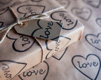 Love Heart Wrapping Paper: Including 1 Piece Gift Wrap, 2 x Gift Tags & Twine.