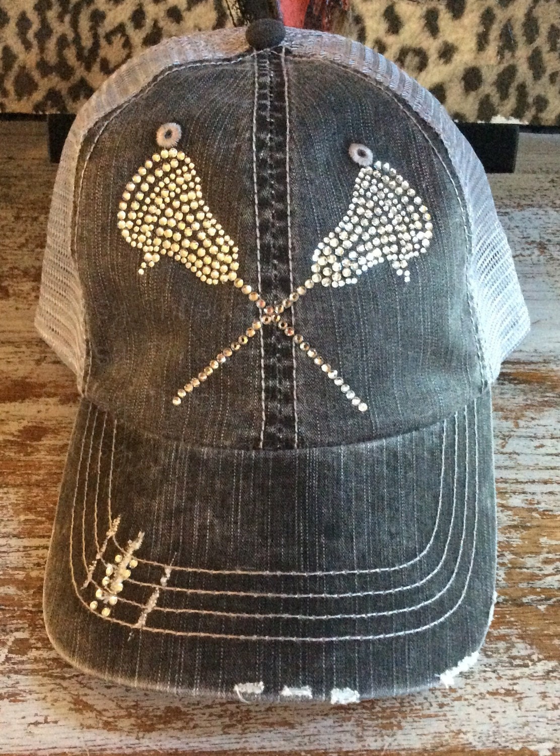 Grey Lacrosse Rhinestone Trucker Hat bling mom lacrosse sticks