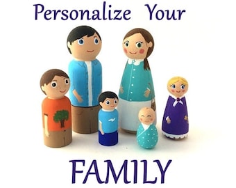 Custom Wood Family, Custom Peg Family, Personalized Family, Dollhouse Family, Dollhouse People, Peg Dolls, OOAK Customized Dolls, Peg People