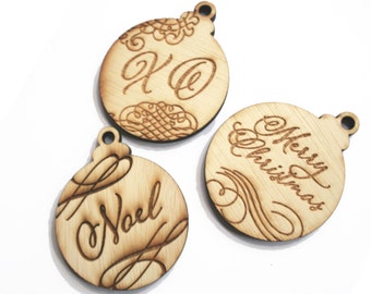 Rustic Wood Calligraphy Christmas Ornaments, Laser Cut and Etched