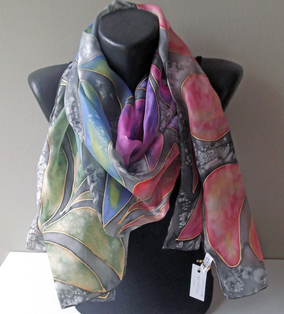 Handmade silk scarf Game in color ART.312