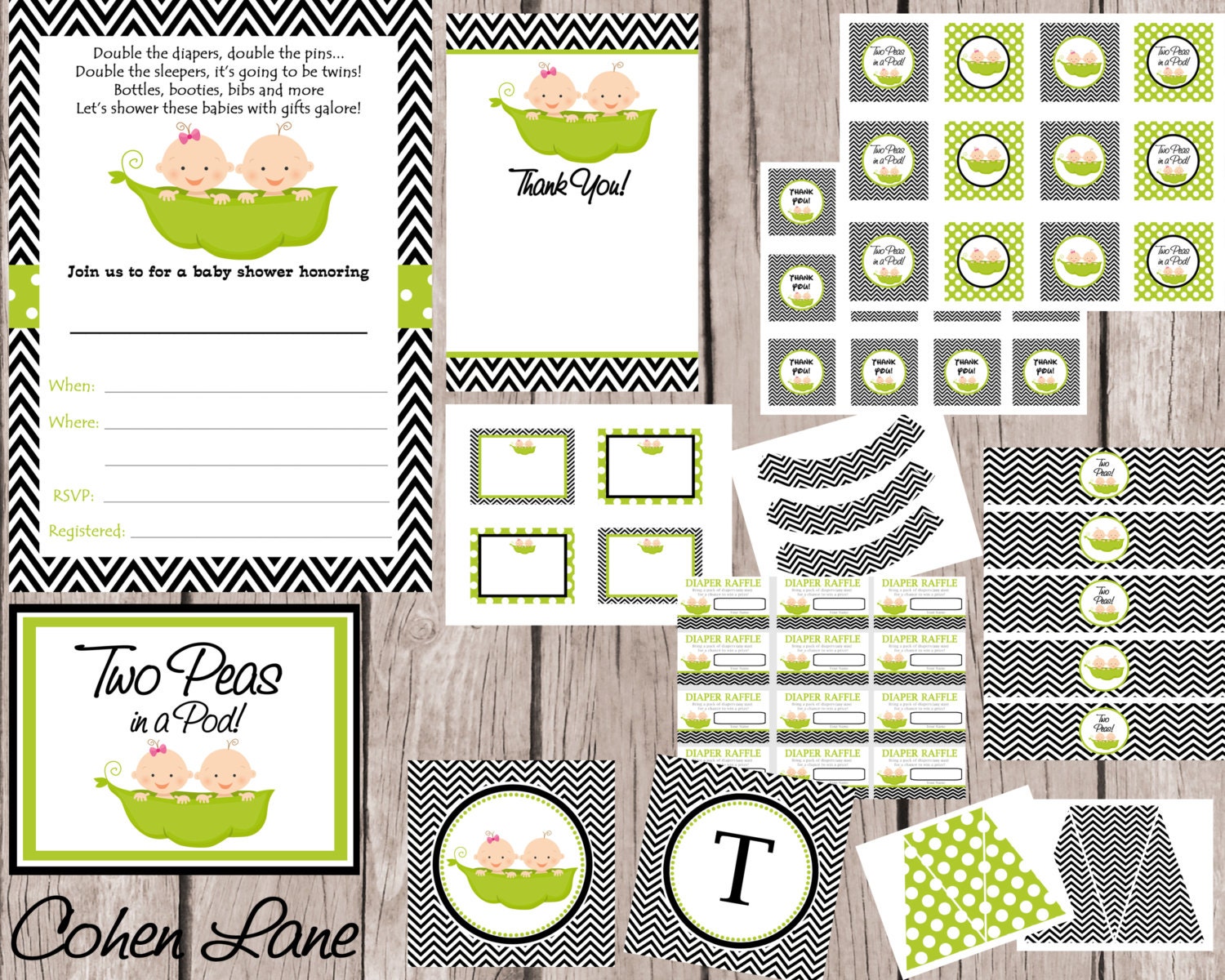 INSTANT DOWNLOAD Printable Two Peas In A Pod Theme Baby Shower