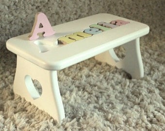 Puzzle Name Step Stool - New baby, First birthday, Second birthday, Nursery decor, Personalized child's gift, Educational toy, Love, Heart