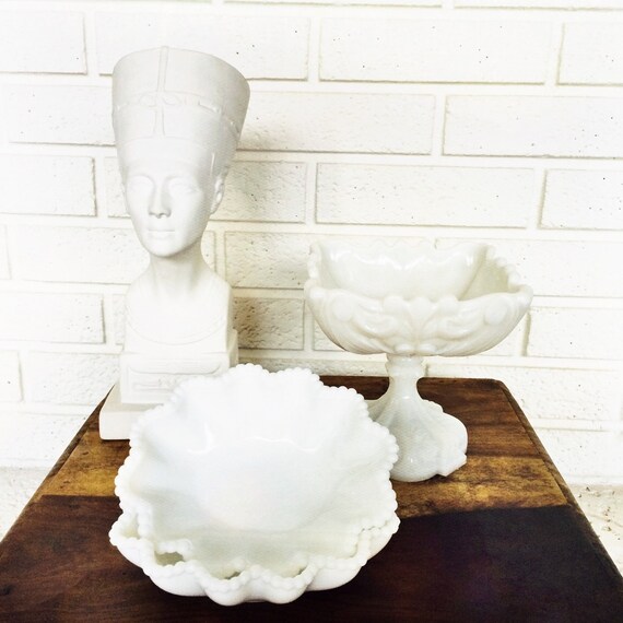 Vintage Milk Glass Serving Dish Set // Two Pieces by ShopKingDude