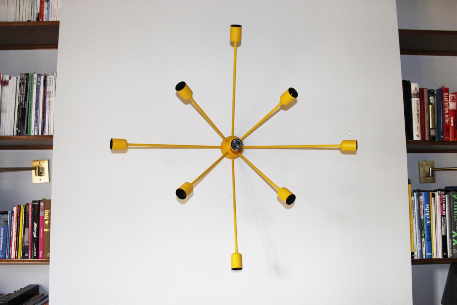 Wall lamp Sputnik style 9 arms yellow