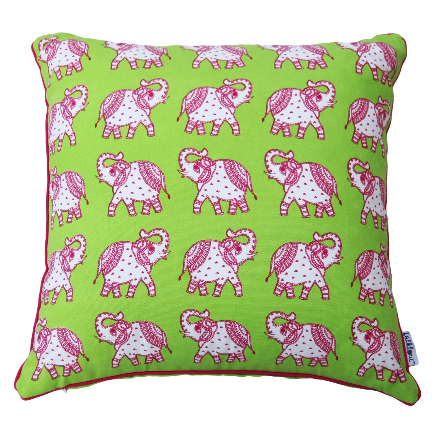 SALE Lime Green Dual Sided Kids Decorative Pillow / Pink