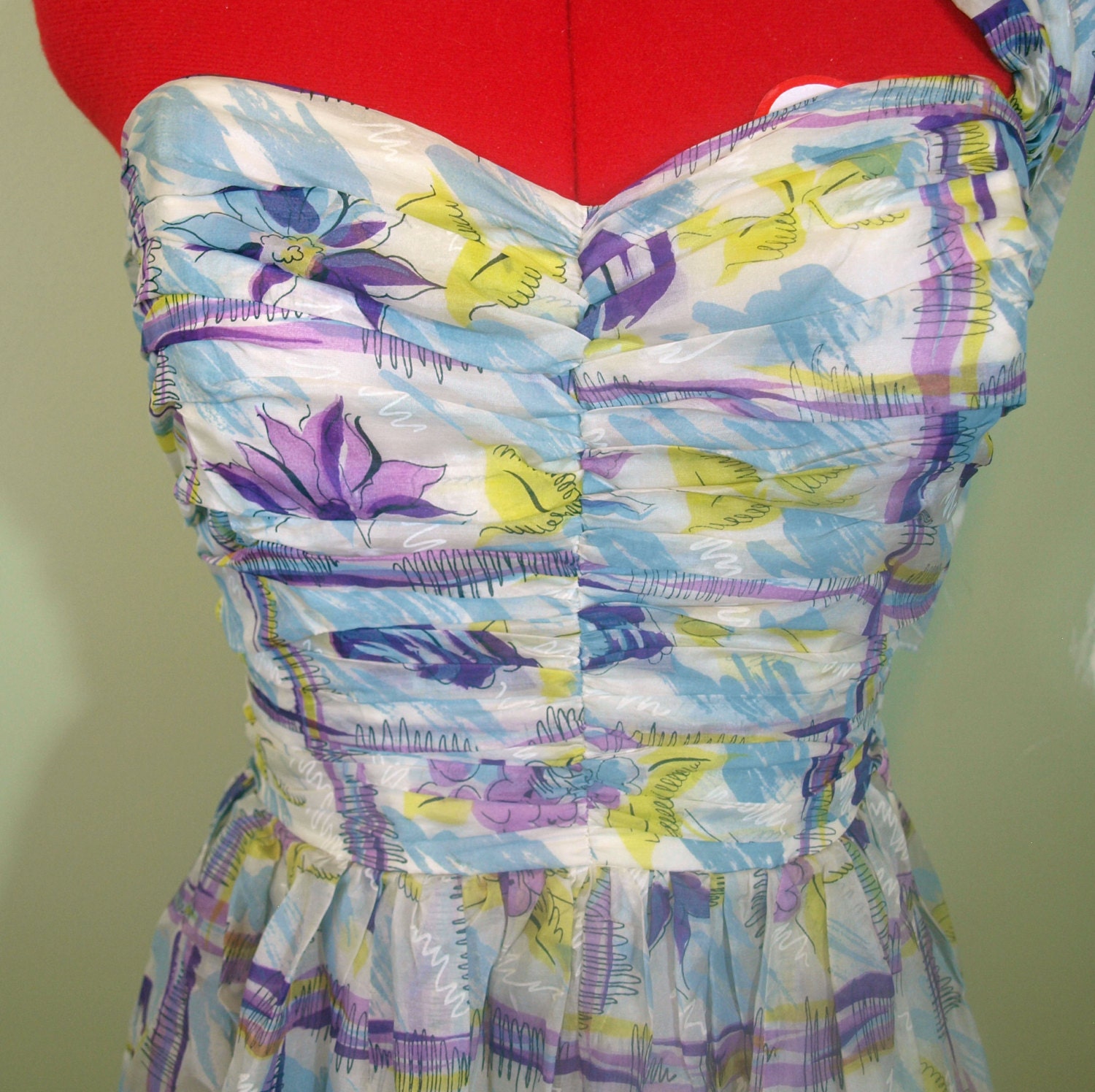 SALE 1950s Purple White Strapless Floral Prom  Dress  by 