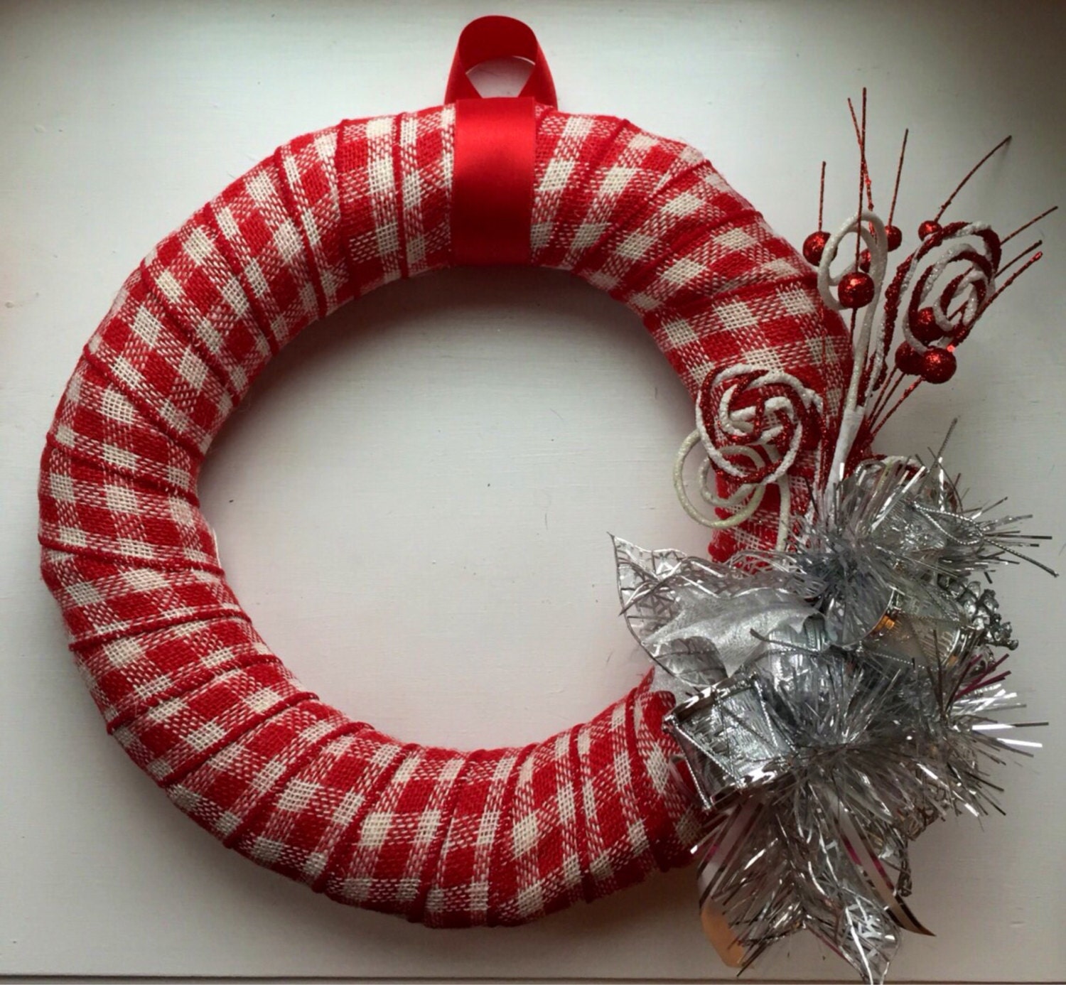 Red Gingham Christmas Wreath by PinkPaperParty on Etsy