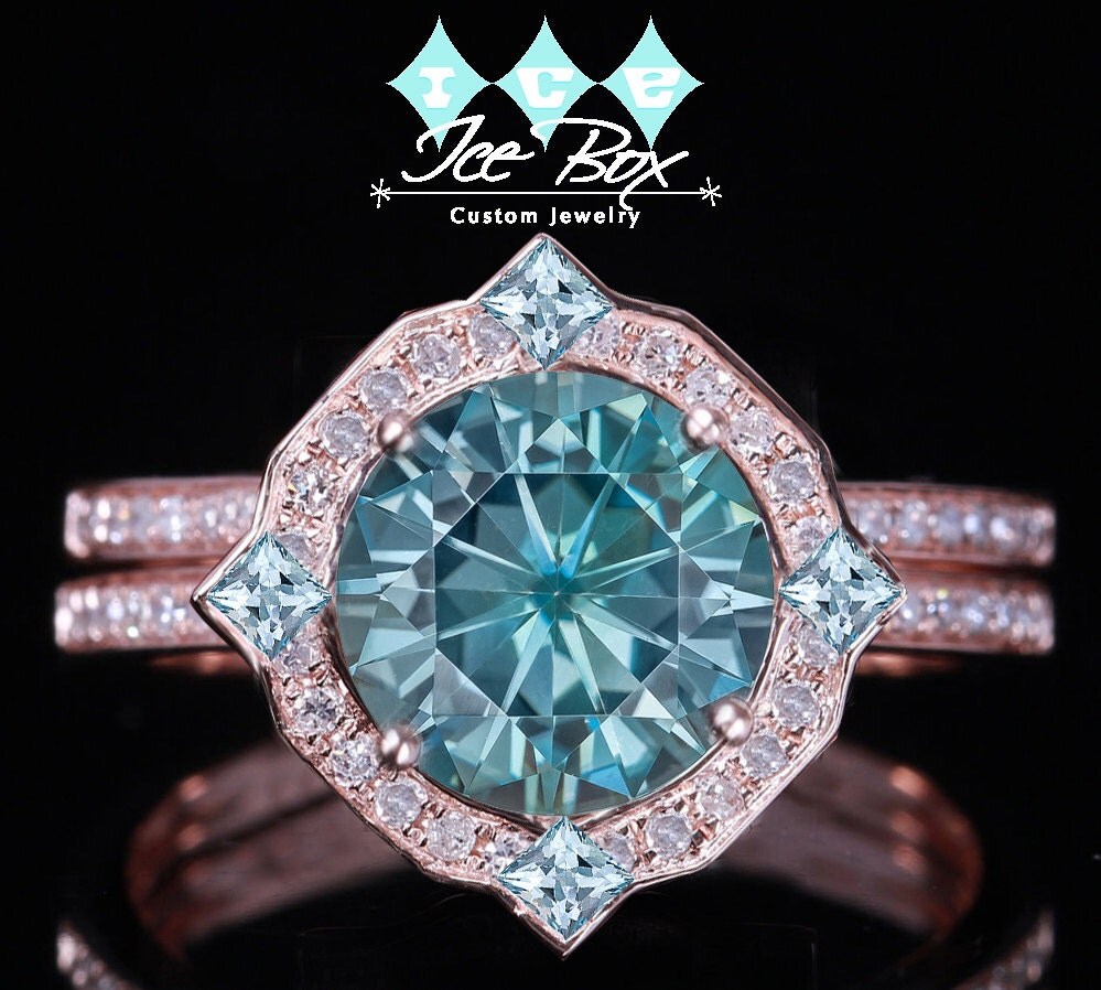 Blue Moissanite Engagement Ring 1.9ct. 8mm Blue by InTheIceBox