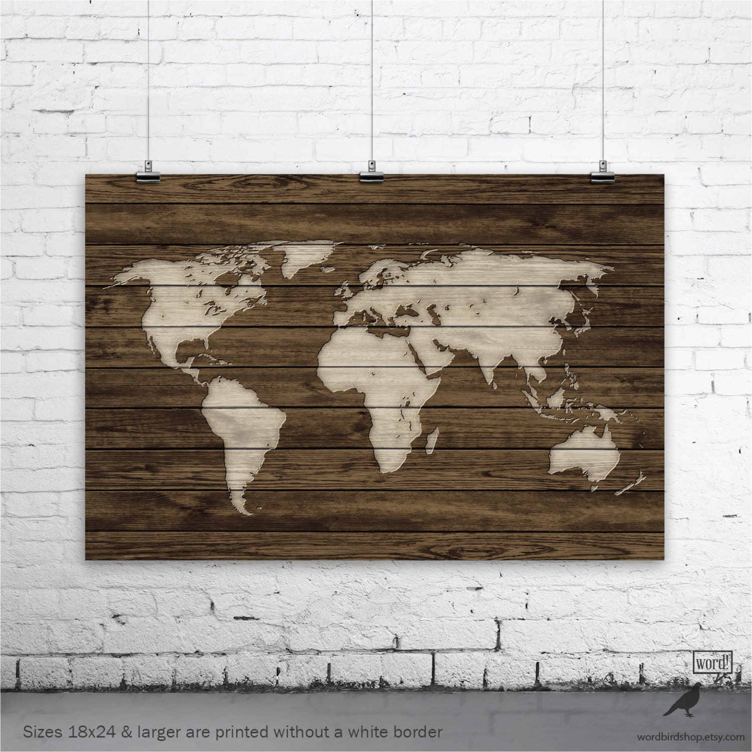 World Map Poster Rustic Map Poster Rustic Decor Rustic Wall