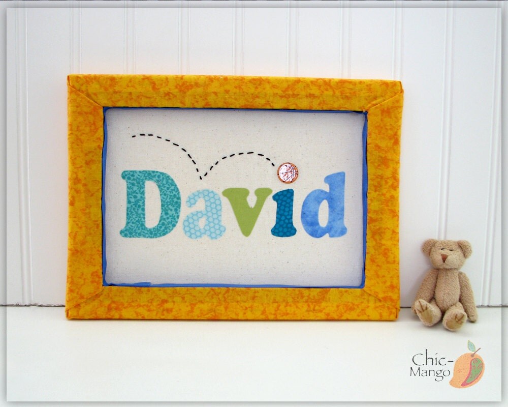 Name Wall Art For Kids Room Customized Framed Embroidered