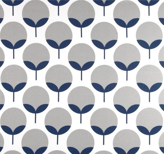 Modern Floral Navy Blue & Grey Outdoor Fabric by by CottonCircle