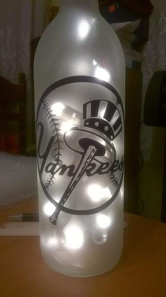 MLB New York Yankees Lighted Wine Bottle Handmade by DownHomeGift