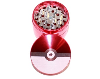 Pokemon Pokeball Design Laser Etched Metal Herb Grinder - 4 piece herb grinder w/ FREE Carrying Pouch