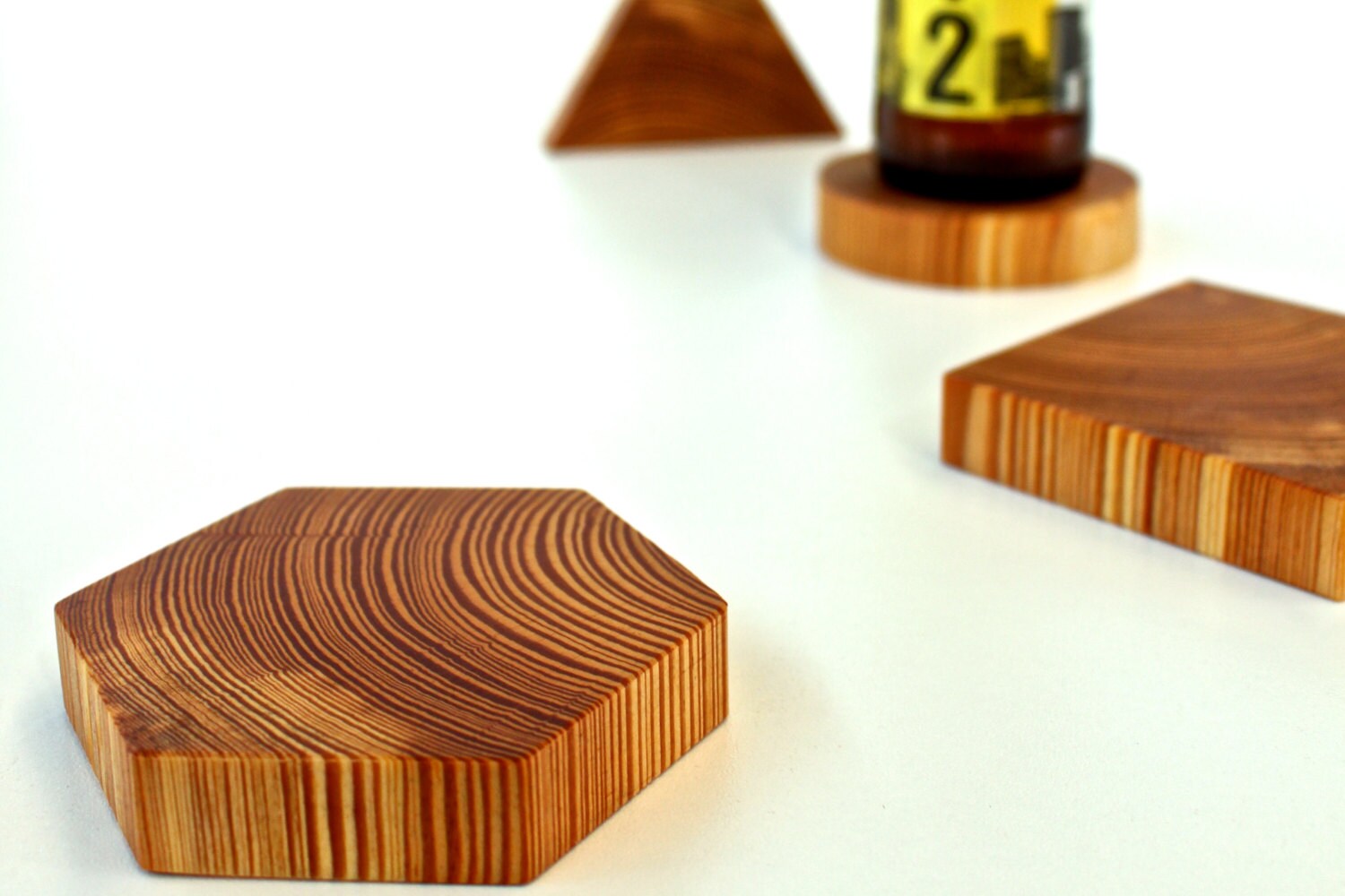 Geometric Wood Coaster Set by WakeTheTree on Etsy