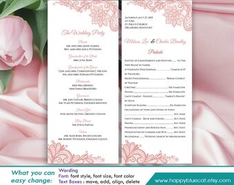 DiY Printable Program Wedding Template Instant by HappyBlueCat