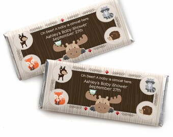 Woodland Candy Bar Wrappers - Personalized Woodland Creatures Baby Shower Favors - Woodland Animals - Forest Animals Party Favors - 24 ct.