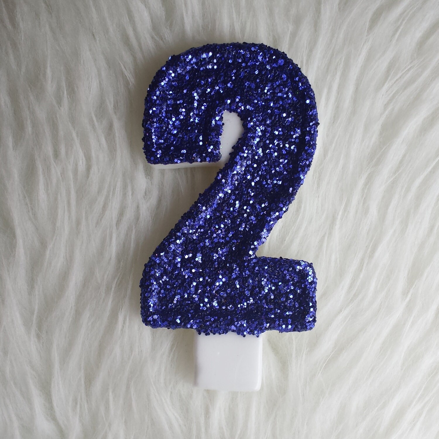 Royal blue glitter large 5 number birthday candle comes