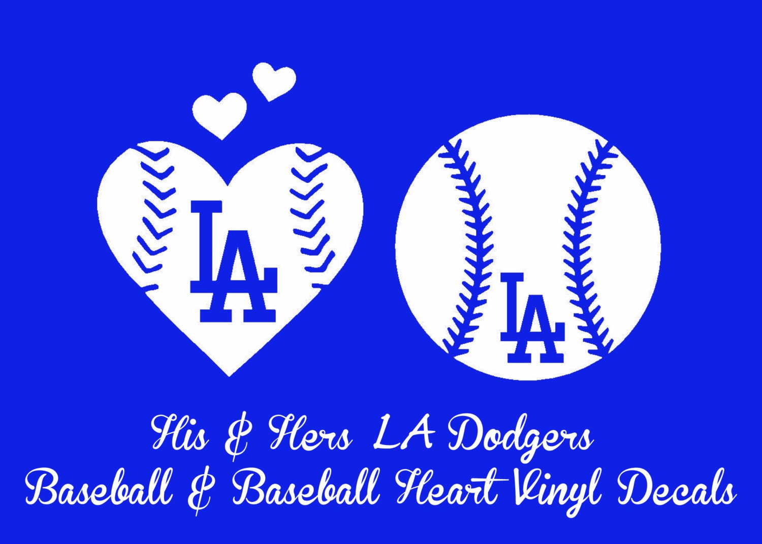 His & Hers LA Dodgers Baseball and Baseball Heart vinyl decal