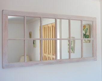 White Distressed Framed Mirror Window Mirror window by Sashmaker