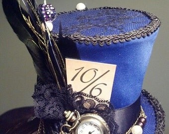 Alice in Wonderland Mini top hat - Mad Hatter style with working pocket watch