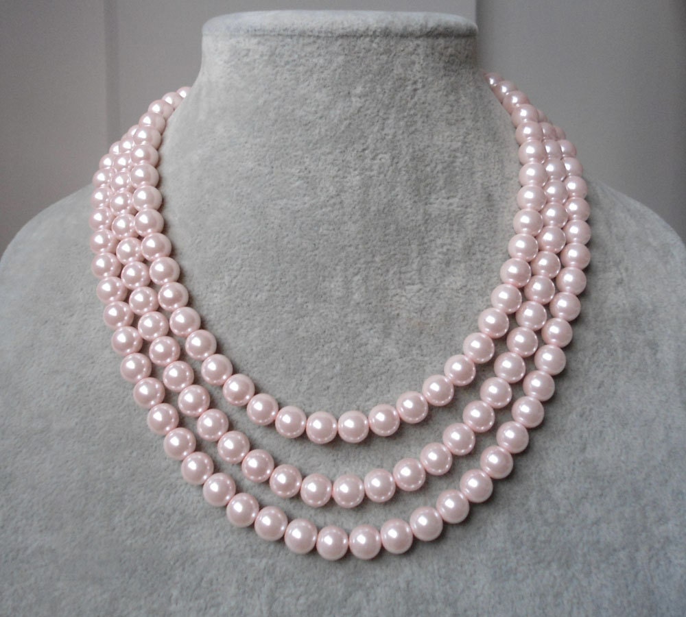 Pearl NecklaceLight Pink Pearl Necklace Glass Pearl
