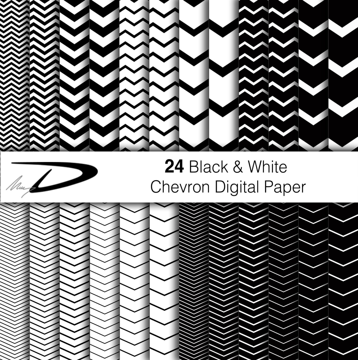 24 Black &amp; White Basics Chevron chevron black white Black