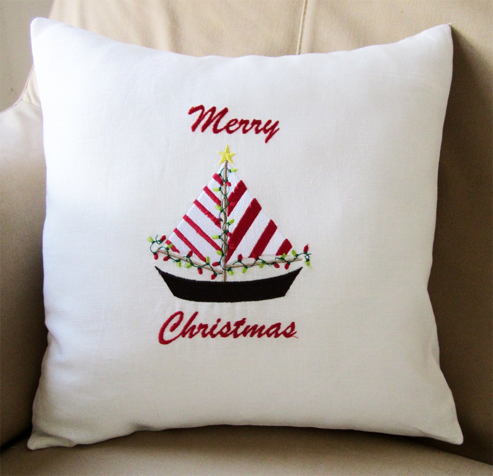 Nautical Christmas Embroidered Pillow Cover Nautical Holiday