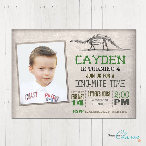Printable Dinosaur Invitation, Dinosaur Birthday Invitation, Dinosaur Photo Invitation, Rustic, Vintage, Dinosaur printable invitation