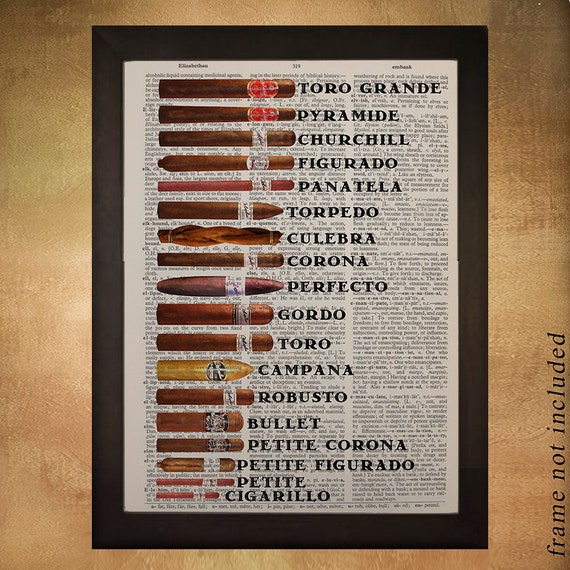 Cigar Size Chart Dictionary Art Print, Shape Smoke Cigars Tobacco Art Wall Gift Ideas for Men Man Cave da501