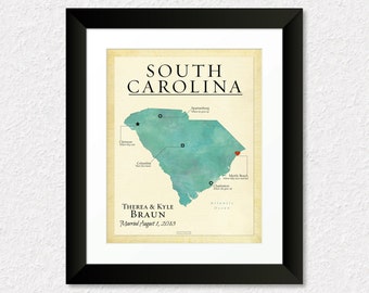 ... Gift, Travel Map of South Carolina, Gift for Couple, Gift for Spouse