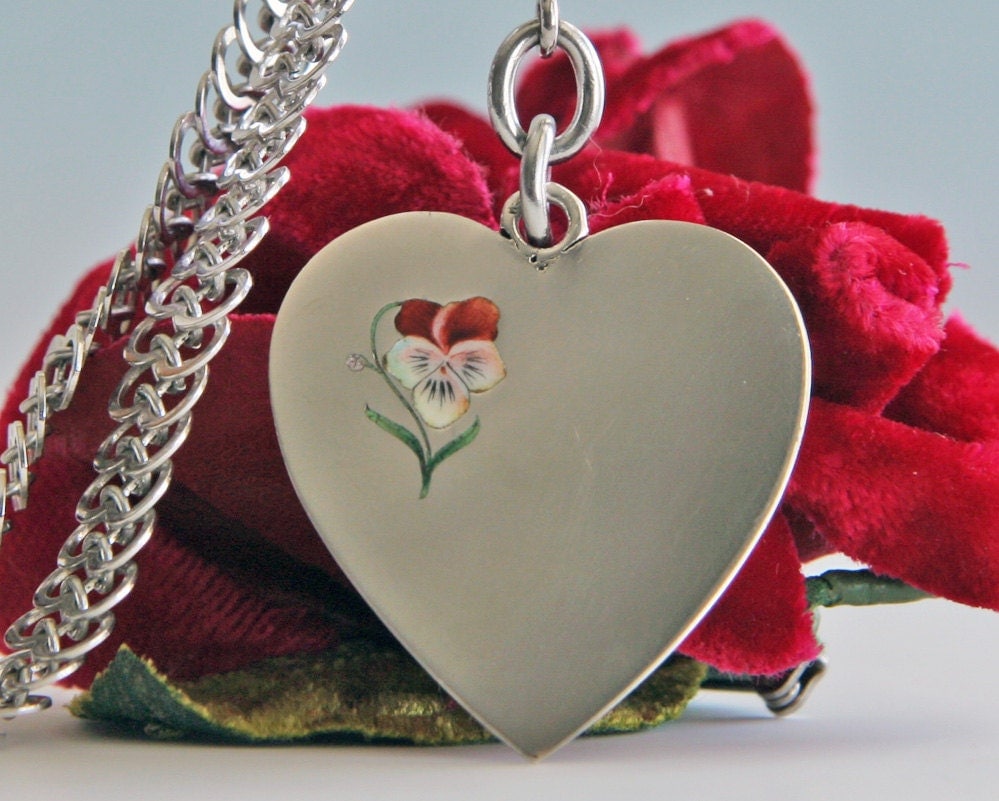 Art Nouveau Heart Pendant, Large Antique Silver Heart in 900 Silver