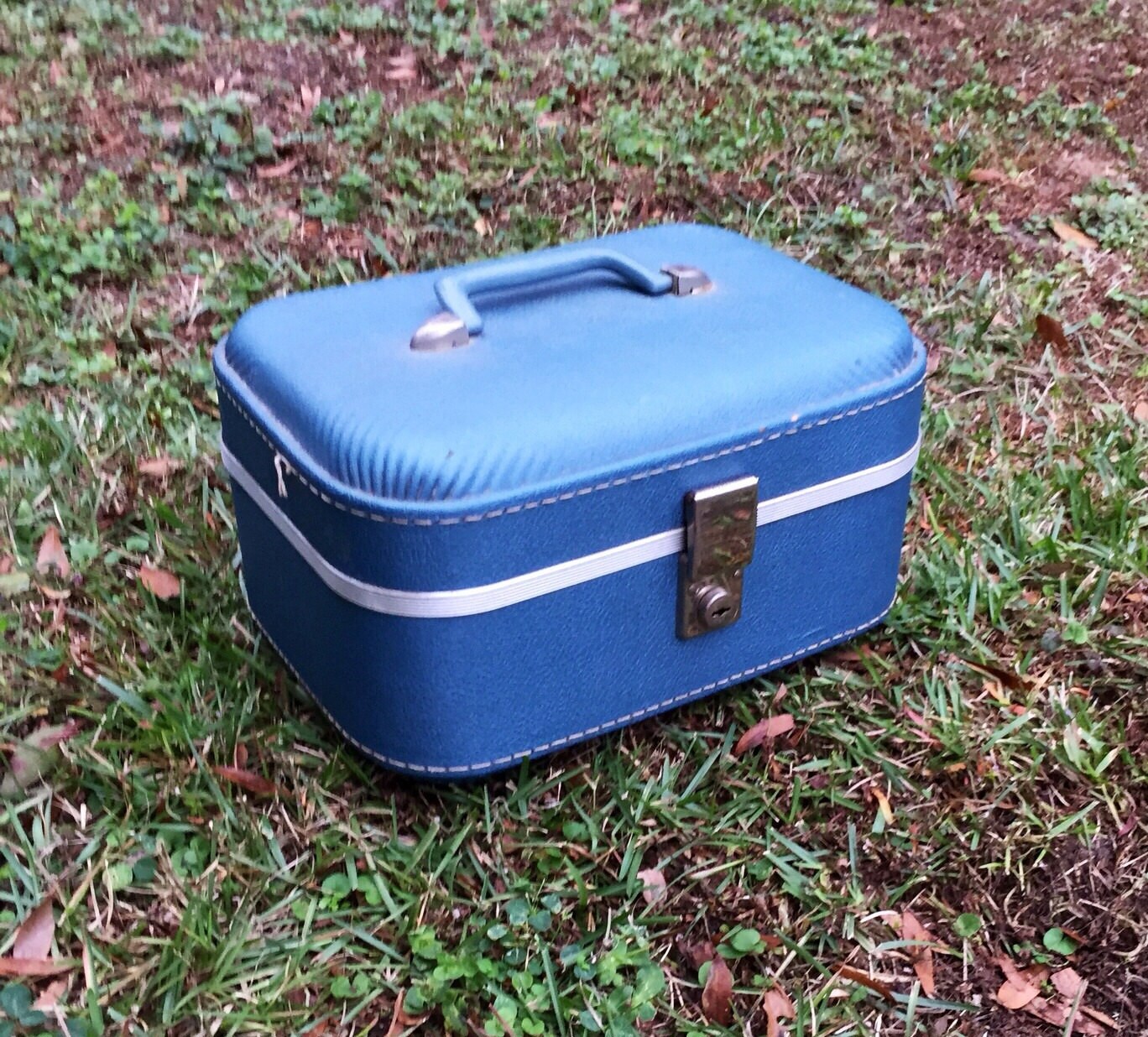 Vintage Train Case Blue Train Case Vintage by CnCVintageFinds